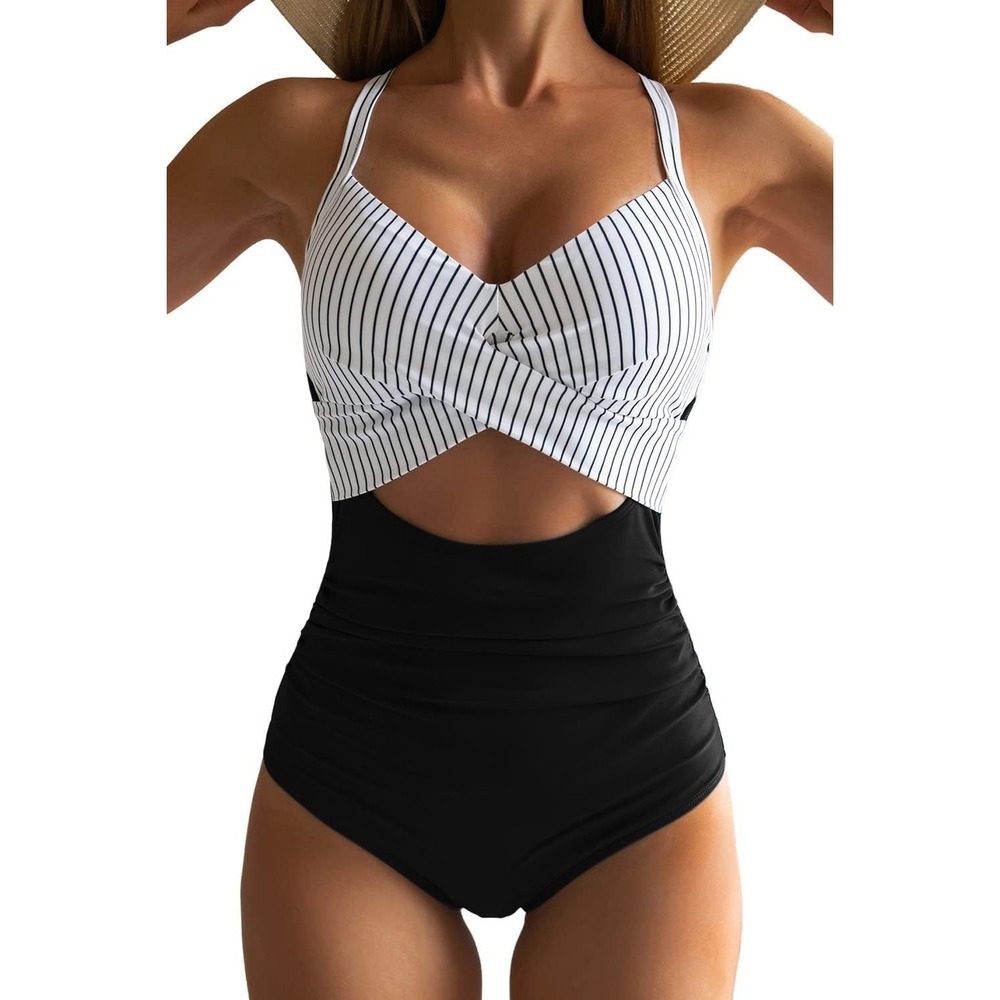 Eomenie Tummy Control Cutout High Waisted One Piece Swimsuits Tie Back  Size‎ Sm